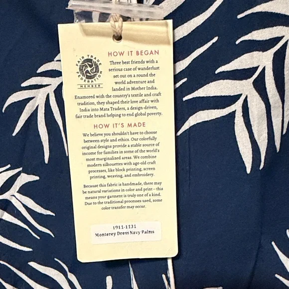 Mata Traders Monterey Navy and Cream Leaf Print Dress Small New - Picture 4 of 7